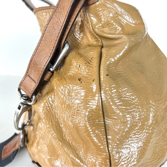 MARNI Balloon Dark Mustard Patented Leather w Brown Leather Top Handle Satchel - Picture 13 of 16